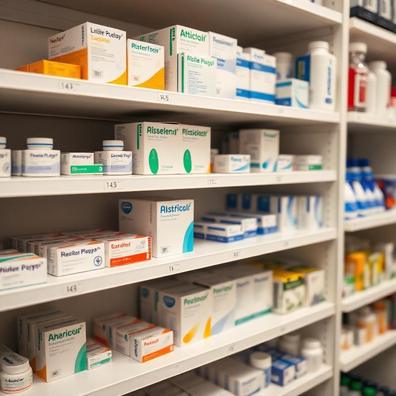 Prateleiras com medicamentos